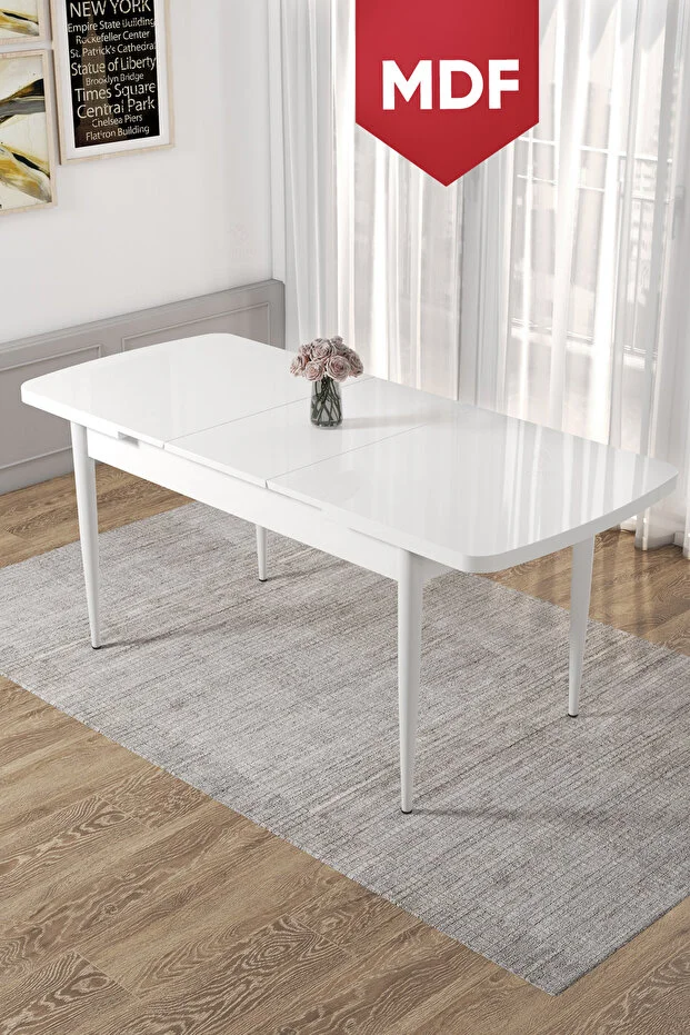 Canisa Kor Serisi 70x114 MDF Açılabilir Beyaz Mutfak Masası, Yemek Masası